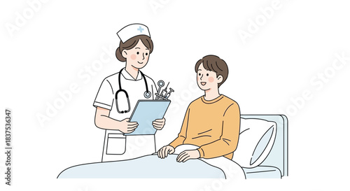 Nurse attending to a patient in a hospital bed providing care and support.