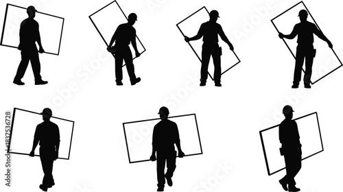 Painter silhouette illustration, person with paint roller, home improvement, manual labor, vector graphic, construction theme, art, worker, renovation