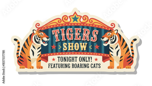 Retro Circus Poster Featuring Tigers Show Tonight Only Roaring Cats With Vintage Colors And Pixel Art Style