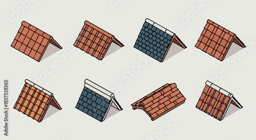 Roof tiles in various colors with transparent background