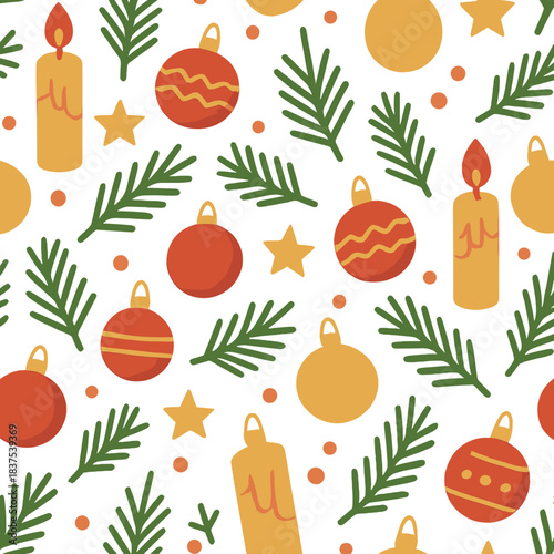 Christmas festival flat icon set. featuring candle, bauble, pine leaf, and star symbols