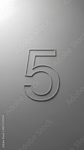 Modern 3d Outline Number Five on Gradient Grey Background