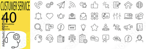 Editable stroke customer support icon set