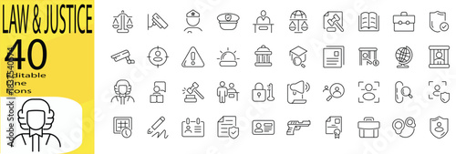 Editable stroke Law & Justice icon set