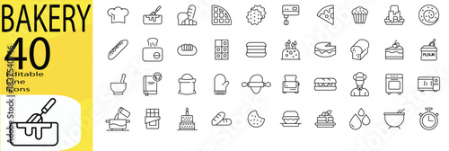 Editable stroke Bakery icon set