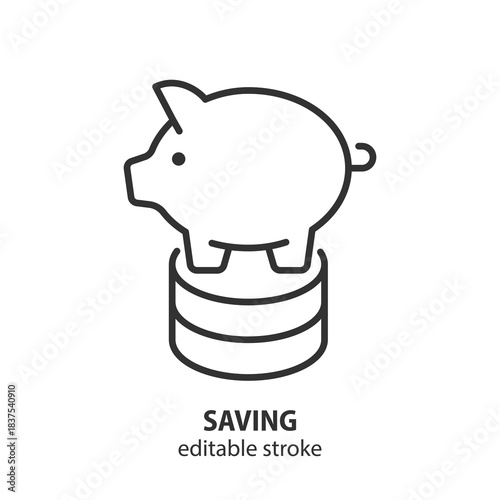 Piggy bank line icon for saving money. Financial investment and secure future. Vector illustration. Editable stroke.