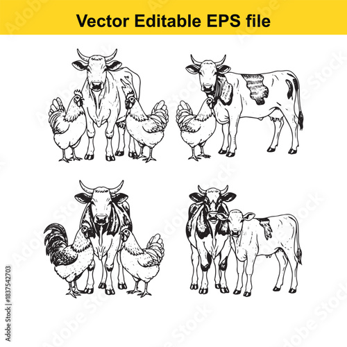  farm animals illustration vector editable eps file