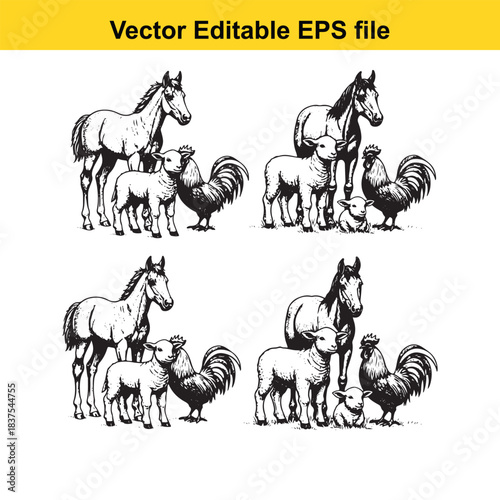  farm animals illustration vector editable eps file