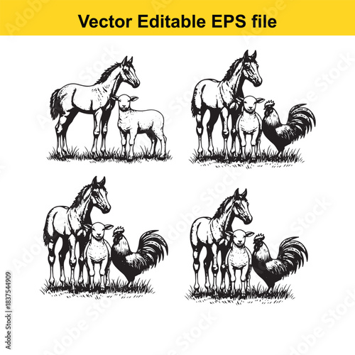  farm animals illustration isolated on white