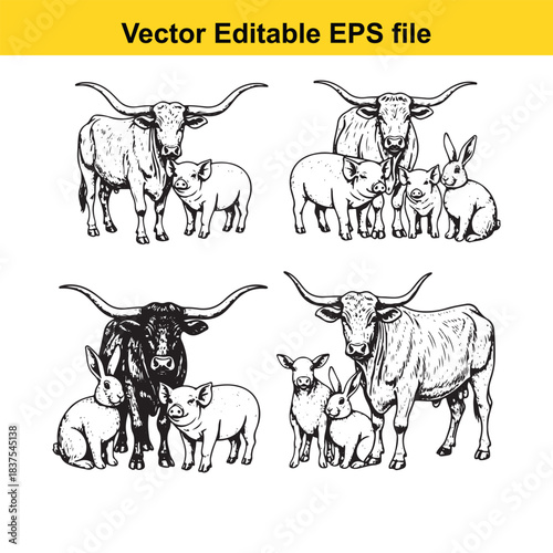  farm animals illustration isolated on white