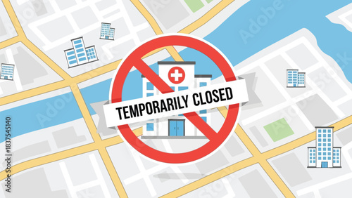 Hospital temporarily unavailable marked on map signifying disrupted healthcare access