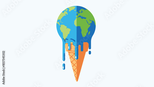 Earth as a melting ice cream cone represents the devastating effects of global warming