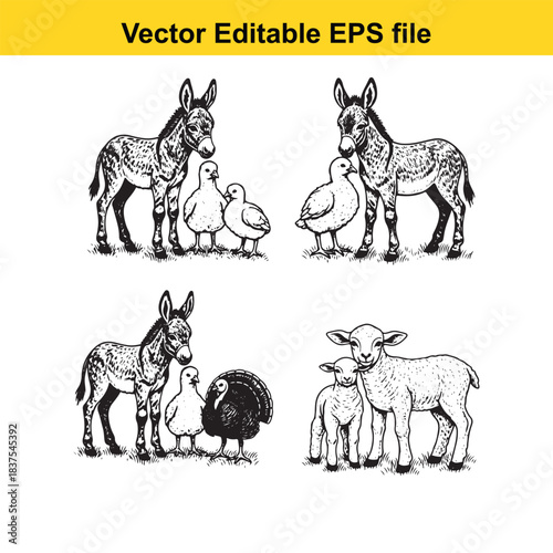  farm animals illustration isolated on white