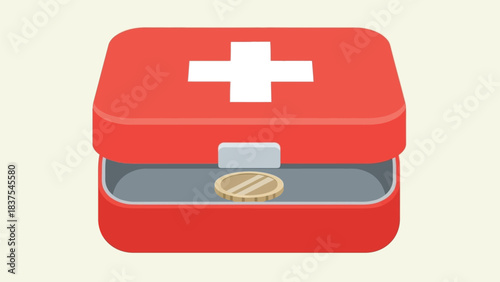 Empty first-aid kit with lone coin illustrates healthcare underfunding crisis