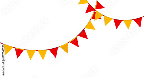 Plakat Festive red and yellow triangular flags decoration isolated on transparent background
