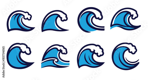 Ocean wave icons set with transparent background