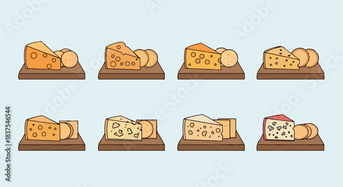Cheese assortment on wooden board for food display