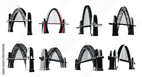 Bridge structures in black and white with transparent background