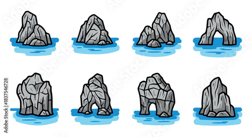 Rock formations in water with transparent background