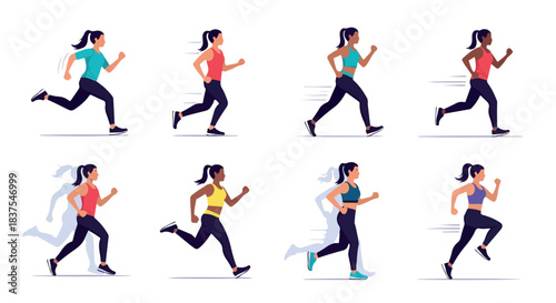 Woman running set with transparent background