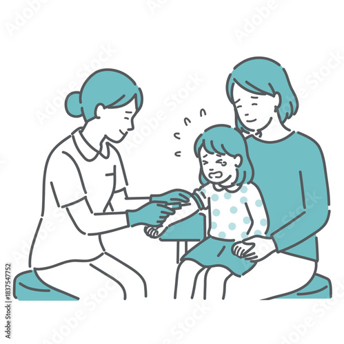 採血・注射を嫌がり泣く女の子と付き添う母親（小児科）