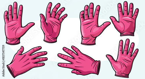 Pink gloves in various hand positions with transparent background