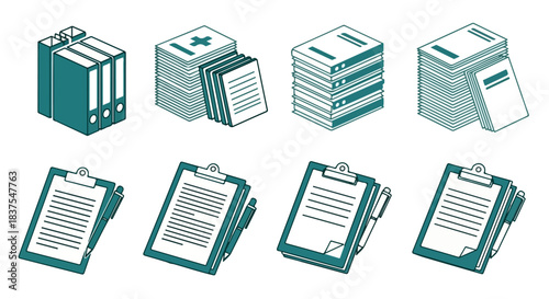 Office documents and clipboards with paperwork