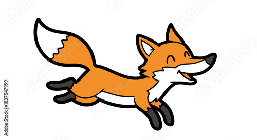 Cheerful cartoon fox leaping with joy on a plain white background illustration