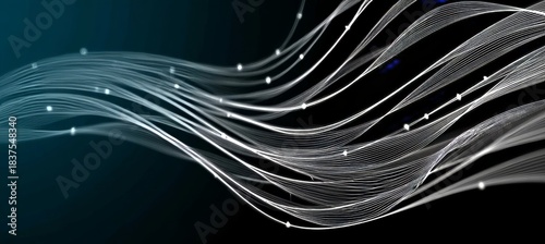 Abstract Flowing White Lines on Dark Background Representing Dynamic Network Connections Design