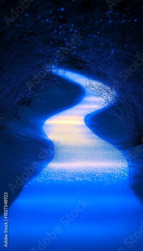 A Luminous Curving Blue Path Guiding Towards Serenity, Inspiring Beauty Through Shimmering Light