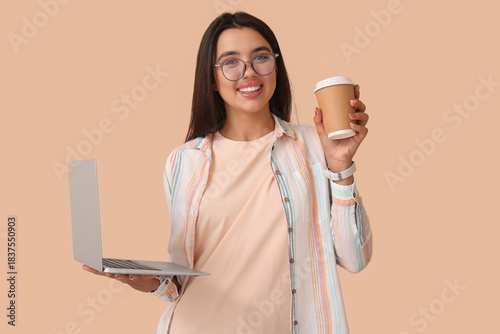 Happy young female programm...