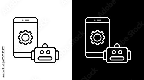 Ai Support Bot Outline White Icon Set Design
