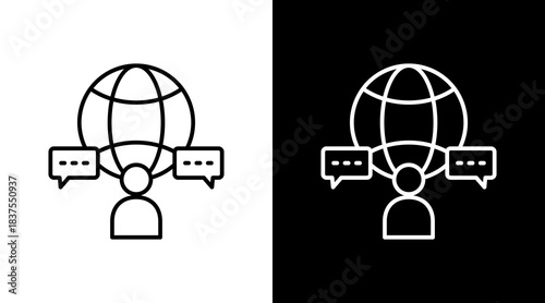 Multilingual Outline White Icon Set Design