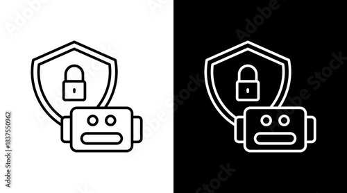 Bot Security Outline White Icon Set Design