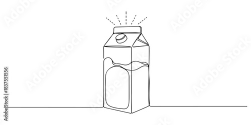 Continuous one line of a carton of milk with simple lines, symbolizing breakfast essentials, nutrition, and daily consumption, hand drawn vector illustration.