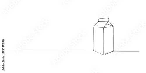 Continuous one line of a carton of milk with simple lines, symbolizing breakfast essentials, nutrition, and daily consumption, hand drawn vector illustration.