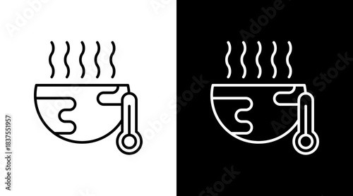 Global Warming Outline White Icon Set Design