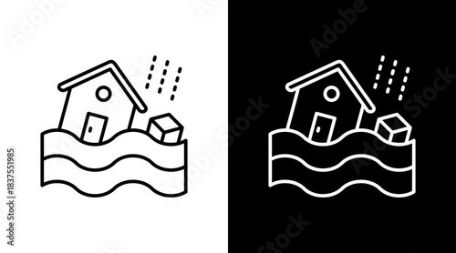 Flooding Outline White Icon Set Design
