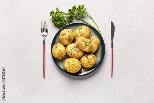 Plate of boiled baby potato...