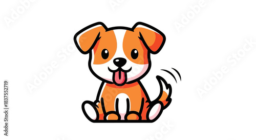 Cute cartoon puppy with a wagging tail isolated on a clean white background illustration