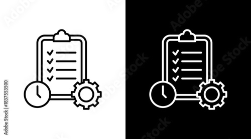 Task Process Outline White Icon Set Design