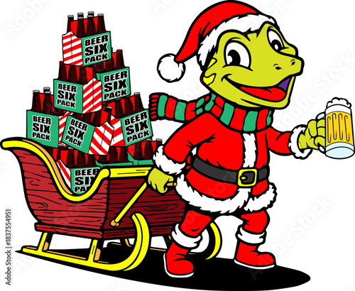 Lizard merry christmas beer mascot logo