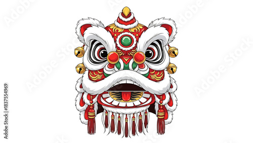 Chinese Lion Dance Mask Illustration for Lunar New Year Festival