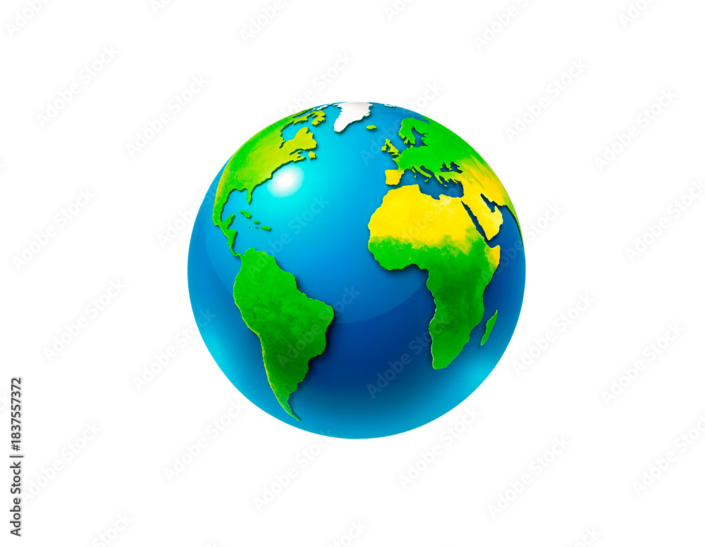 Fototapeta premium A vibrant 3d rendered globe showing continents of earth in bright blue and green colors