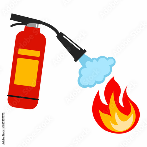 fire extinguisher extinguishes fire on white background. Fire safety illustration.