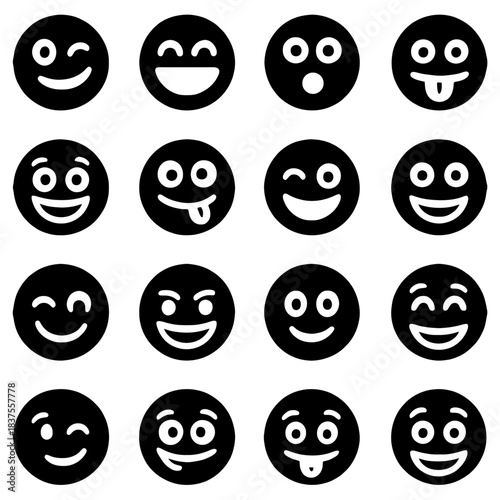 Collection of diverse smileys: A collection of various smileys conveying different emotions such as happiness, joy, and amusement. Perfect for expressing a wide range of moods.