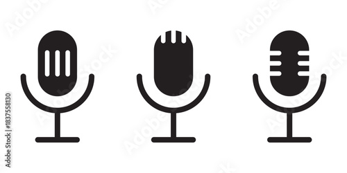 Microphone with sound wave icon. Podcast and recording symbol in black circle