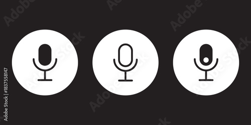 Microphone with sound wave icon. Podcast and recording symbol in black circle