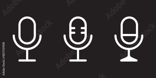 Microphone icon with sound waves. Voice recording symbol. Audio podcasting and broadcasting sign. Radio, studio communication pictogram.