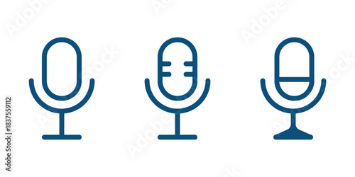 Microphone icon with sound waves. Voice recording symbol. Audio podcasting and broadcasting sign. Radio, studio communication pictogram.